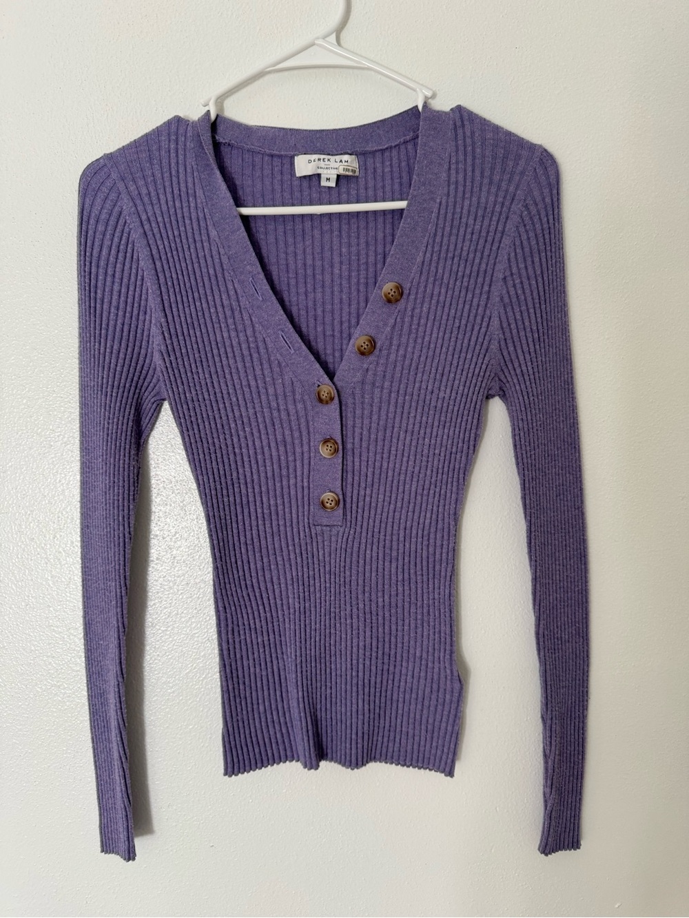 Derek Lam Collective Purple Henley Vneck Sweater